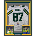 Framed Autographed/Signed Romeo Doubs 35x39 Green Bay White Football Jersey JSA COA