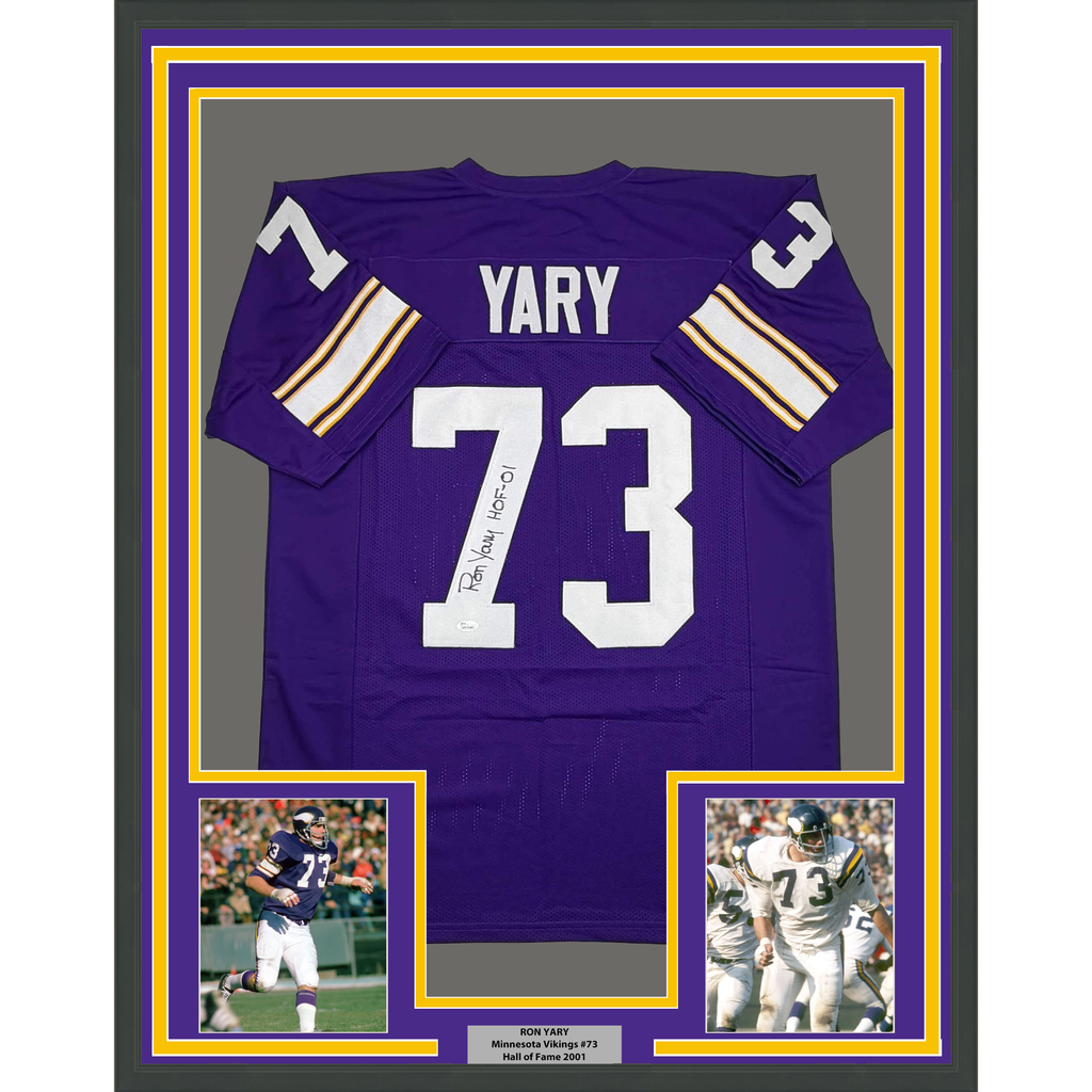 Framed Autographed/Signed Ron Yary 35x39 HOF 01  Minnesota Purple Football Jersey JSA COA