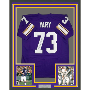Framed Autographed/Signed Ron Yary 35x39 HOF 01  Minnesota Purple Football Jersey JSA COA