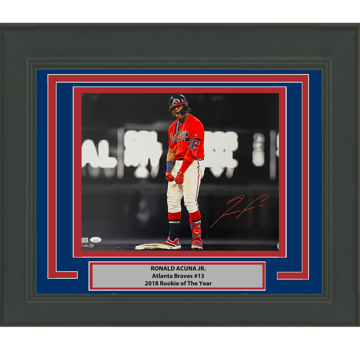 Framed Autographed/Signed Ronald Acuna Jr. Atlanta Braves 16x20 Baseball Photo JSA COA #7