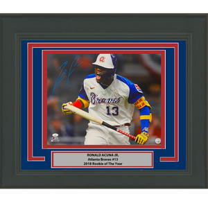 Framed Autographed/Signed Ronald Acuna Jr. Atlanta Braves 16x20 Baseball Photo JSA COA #11
