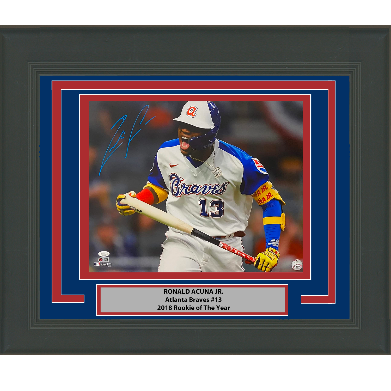 Framed Autographed/Signed Ronald Acuna Jr. Atlanta Braves 16x20 Baseball Photo JSA COA #11