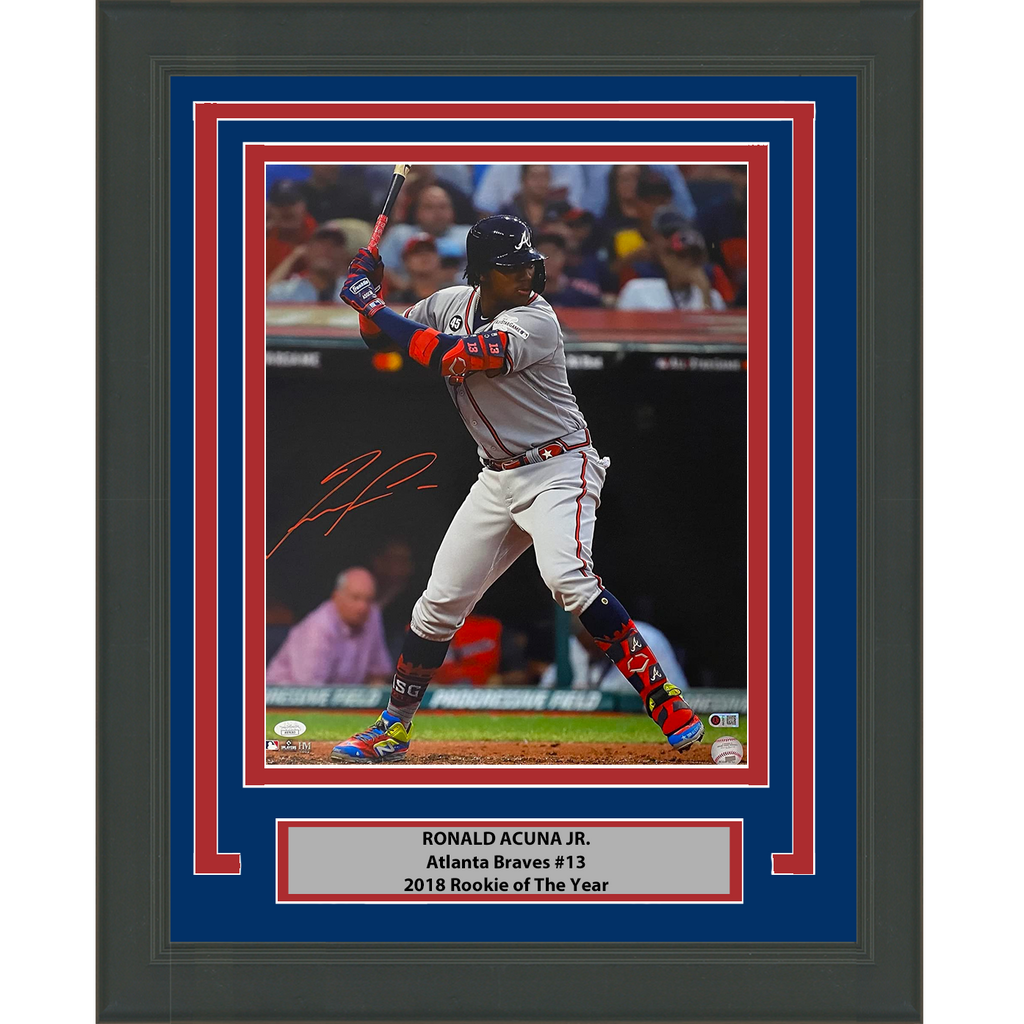 Framed Autographed/Signed Ronald Acuna Jr. Atlanta Braves 16x20 Baseball Photo JSA COA #6