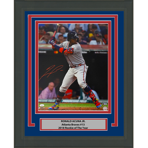 Framed Autographed/Signed Ronald Acuna Jr. Atlanta Braves 16x20 Baseball Photo JSA COA #6