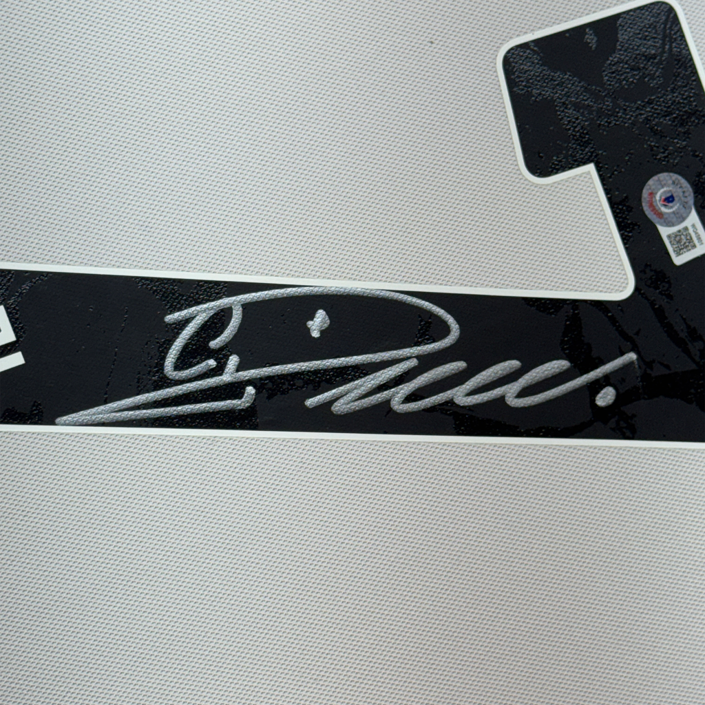 Framed Autographed/Signed Cristiano Ronaldo 35x39 Juventus White Soccer Jersey Beckett BAS COA