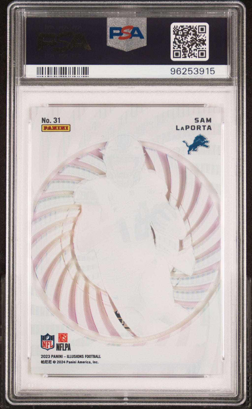 Graded 2023 Panini Illusions Sam LaPorta #31 Mystique Rookie RC Football Card PSA 10 Gem Mint