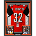Framed Autographed/Signed Rudi Johnson 35x39 Cincinnati Orange Football Jersey JSA COA