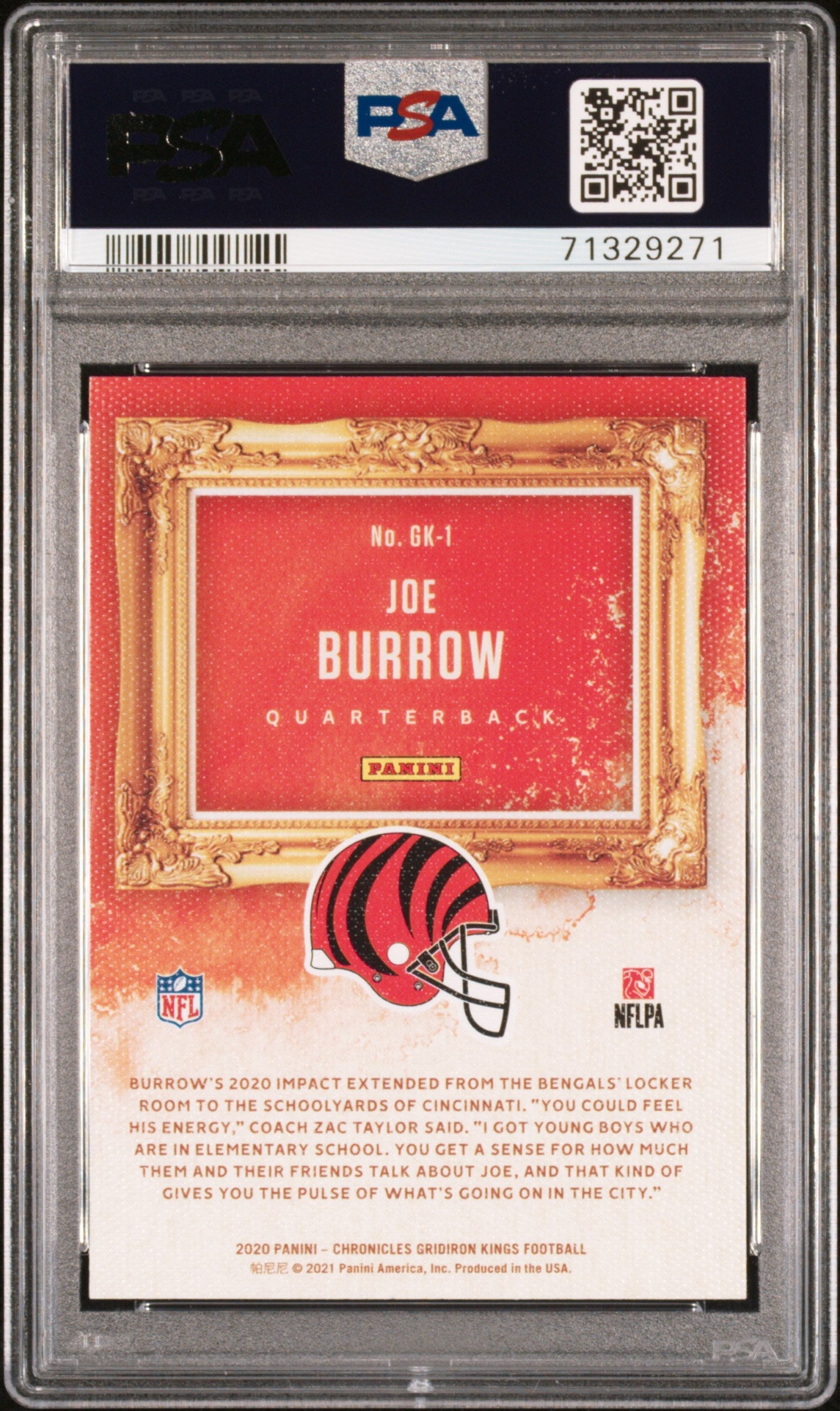 Graded 2020 Panini Chronicles Joe Burrow #GK1 Gridiron Kings Pink Rookie RC Football Card PSA 10 Gem Mint