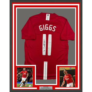 Framed Autographed/Signed Ryan Giggs 35x39 Manchester United Red Soccer Jersey Beckett BAS COA