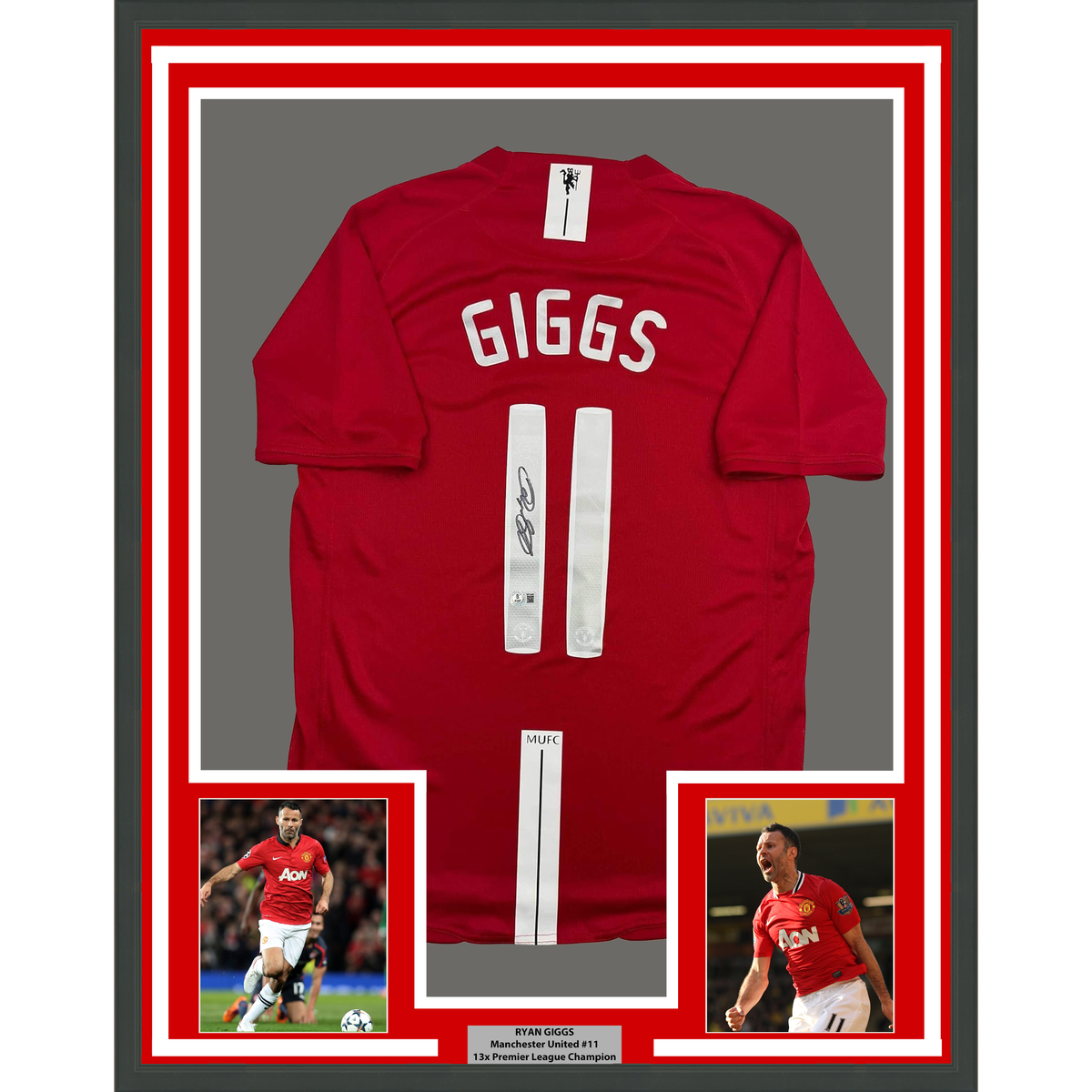 Framed Autographed/Signed Ryan Giggs 35x39 Manchester United Red Soccer Jersey Beckett BAS COA