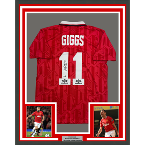 Framed Autographed/Signed Ryan Giggs 35x39 Manchester United Red Soccer Jersey Beckett BAS COA