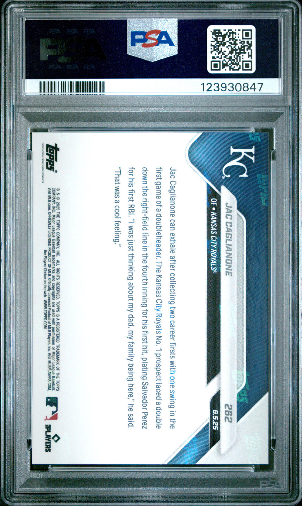 Graded 2025 Topps Now Jac Caglianone #262 Rookie RC Baseball Card PSA 9 Mint