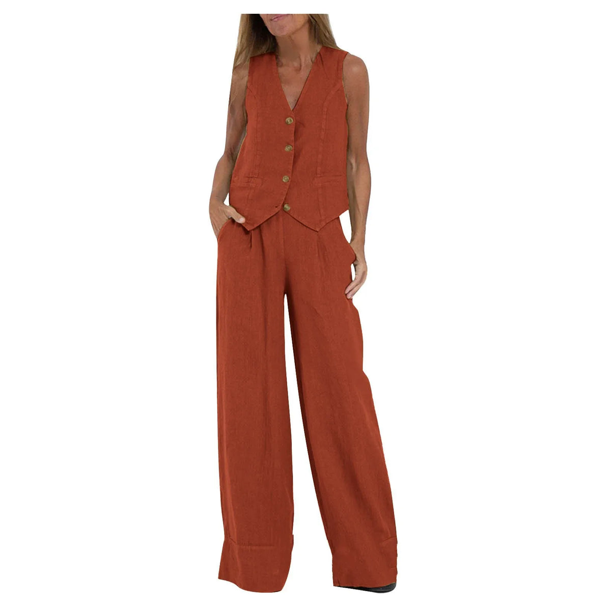 Women's Sleeveless Vest and Pants Set, Colorblock Two-Piece Suit