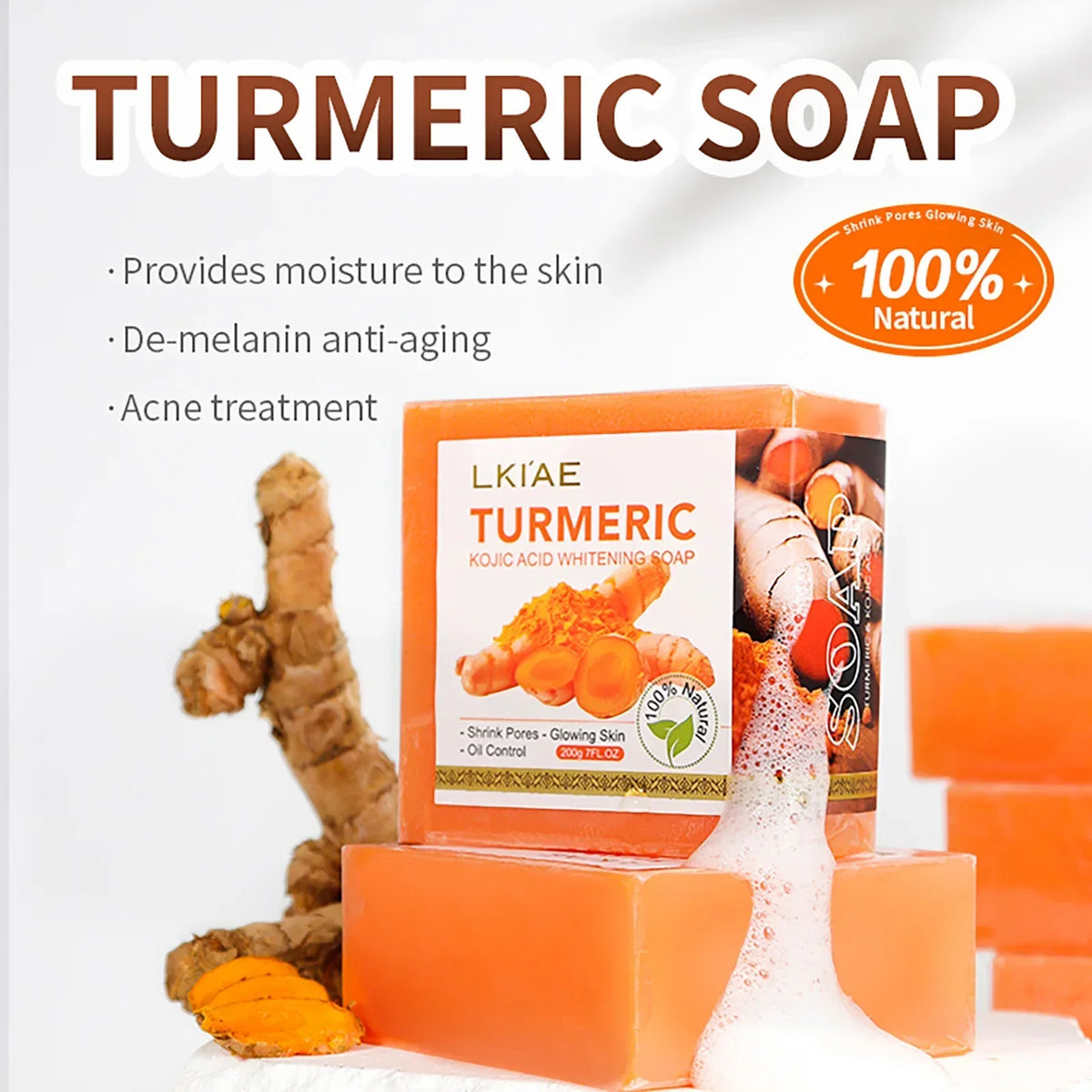 Turmeric Soap Bar for Face and Body, Brightening Cleansing Soap with Kojic Acid