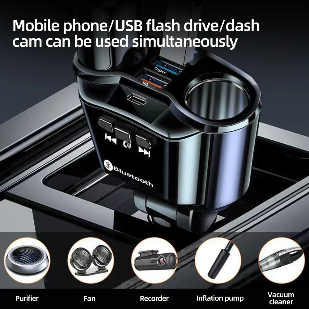 Dual USB Fast Car Charger Multi Port Quick Charge with Bluetooth