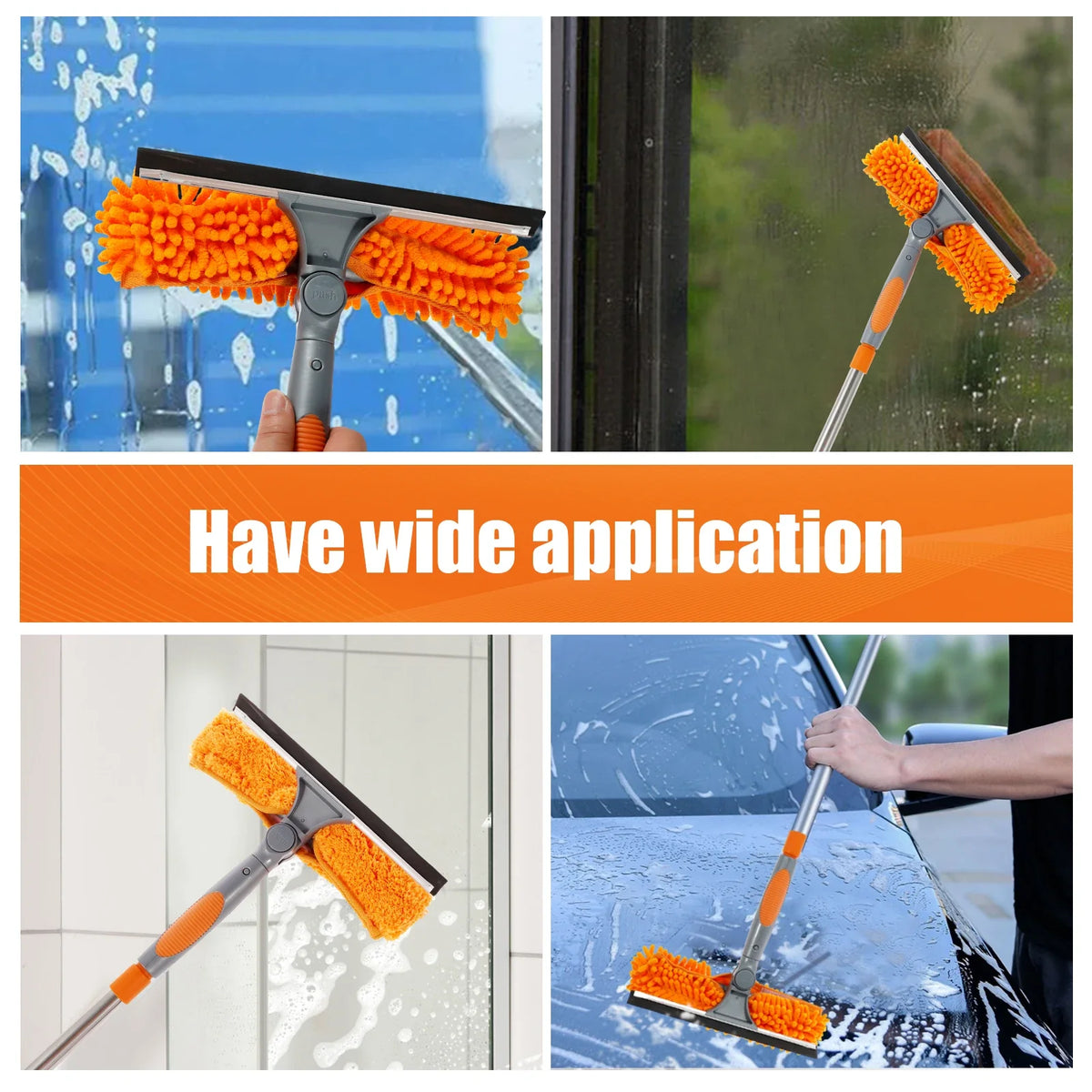 Extendable Window Cleaning Kit, 2-in-1 Double-Sided Glass Squeegee with Microfiber