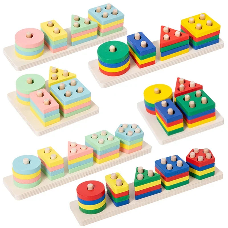 Montessori Wooden Building Blocks – Educational Color & Shape Toy