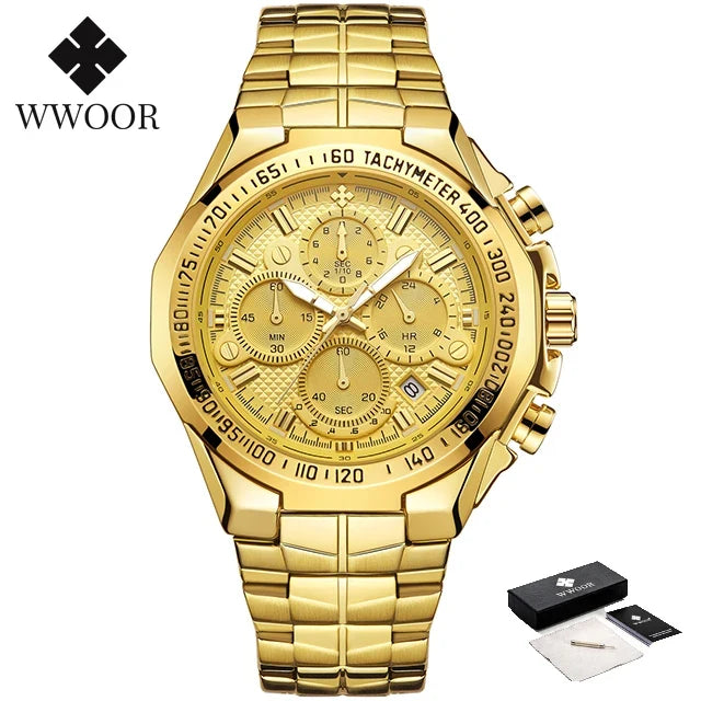 Men's Gold Luxury Quartz Wrist Watch – Big Dial Dress Watch