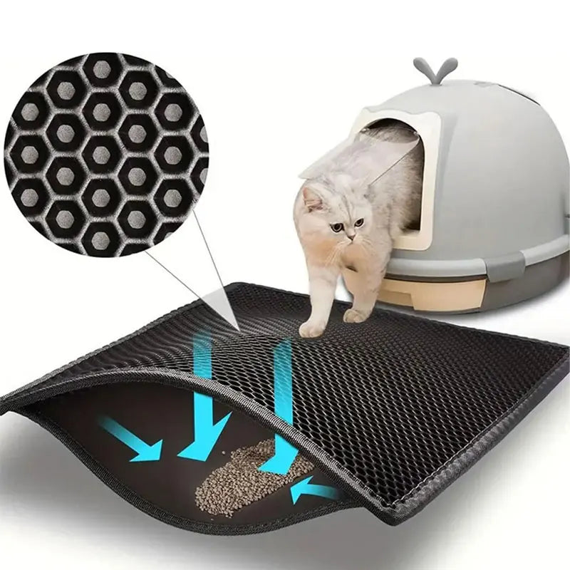 Double-Layer Cat Litter Trapping Mat with Non-Slip Base