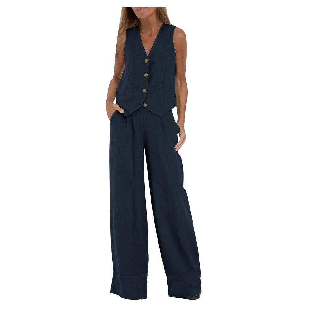 Women's Sleeveless Vest and Pants Set, Colorblock Two-Piece Suit