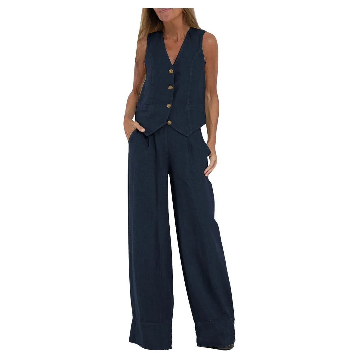 Women's Sleeveless Vest and Pants Set, Colorblock Two-Piece Suit
