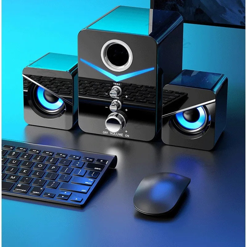 USB Desktop Speakers with Built-In Microphone – Wired Stereo Computer Speakers