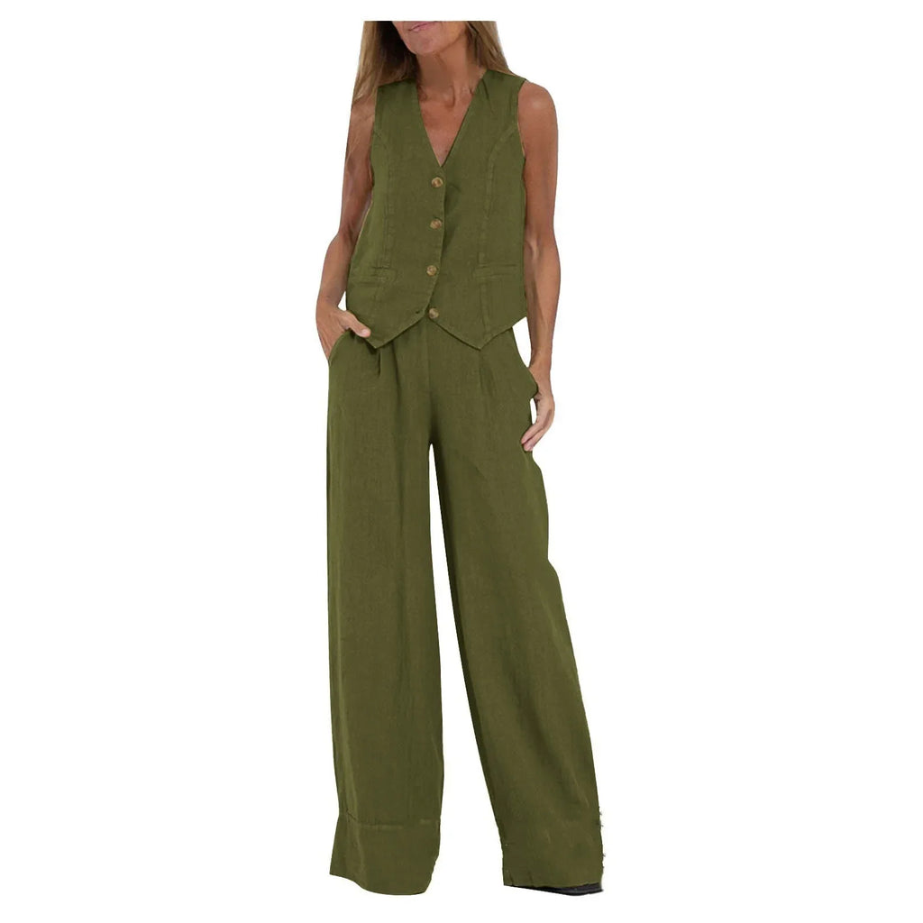 Women's Sleeveless Vest and Pants Set, Colorblock Two-Piece Suit