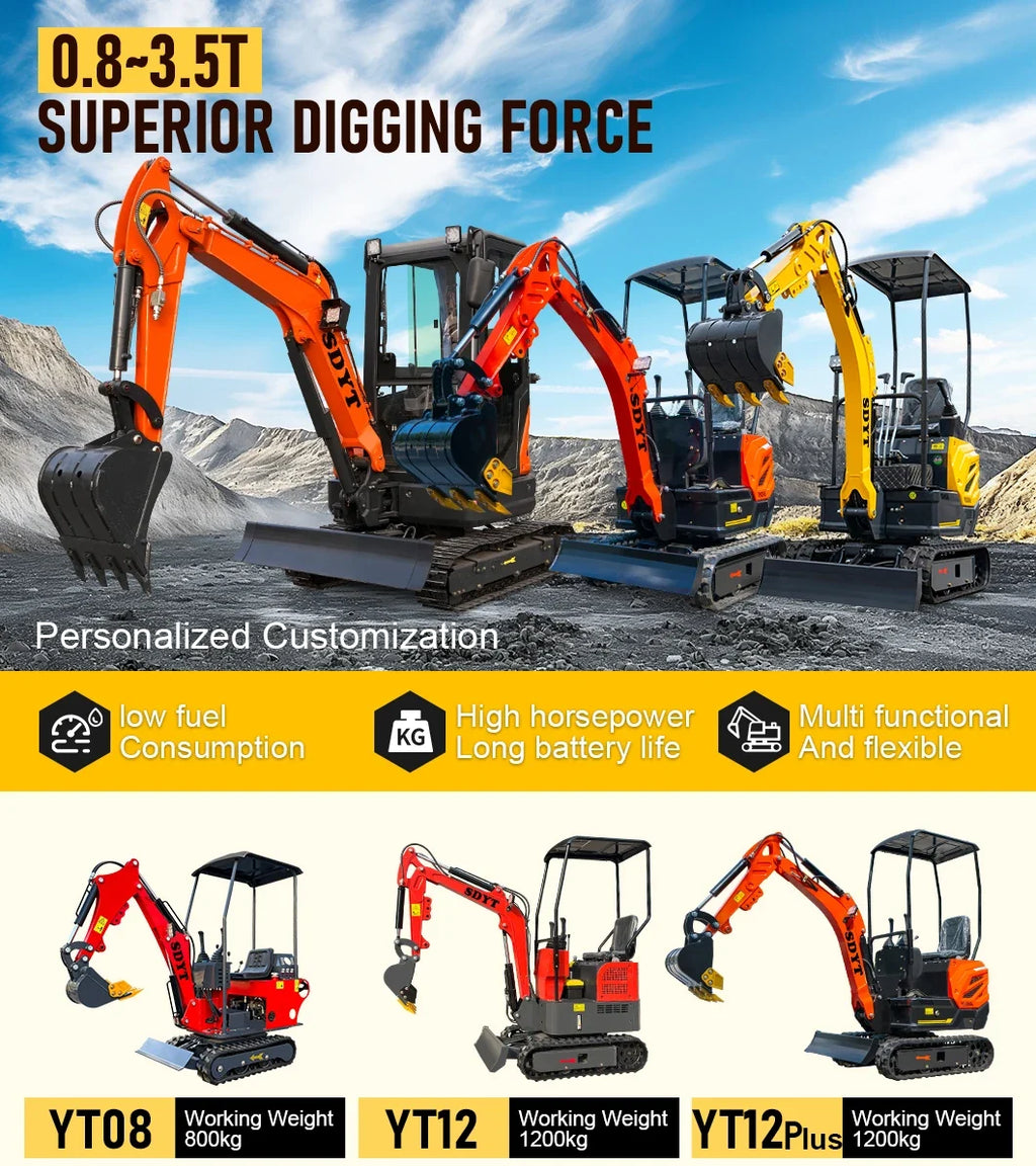 1 Ton Mini Excavator – Compact Micro Digger with Custom Colors for Greenhouse & Farm