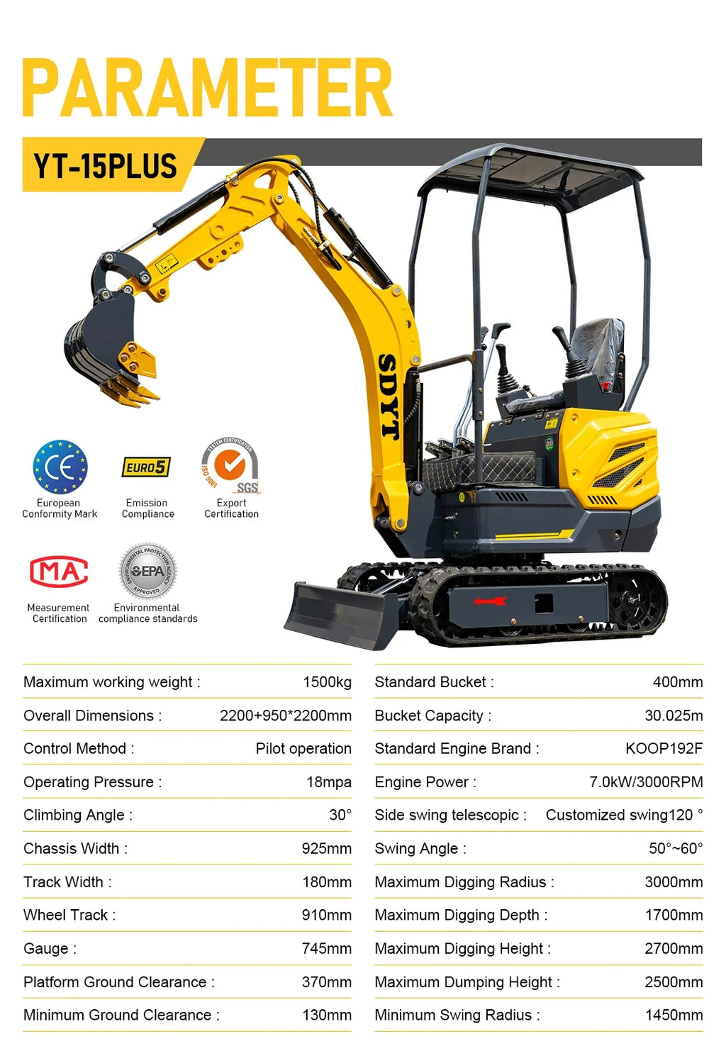 1 Ton Mini Excavator – Compact Micro Digger with Custom Colors for Greenhouse & Farm