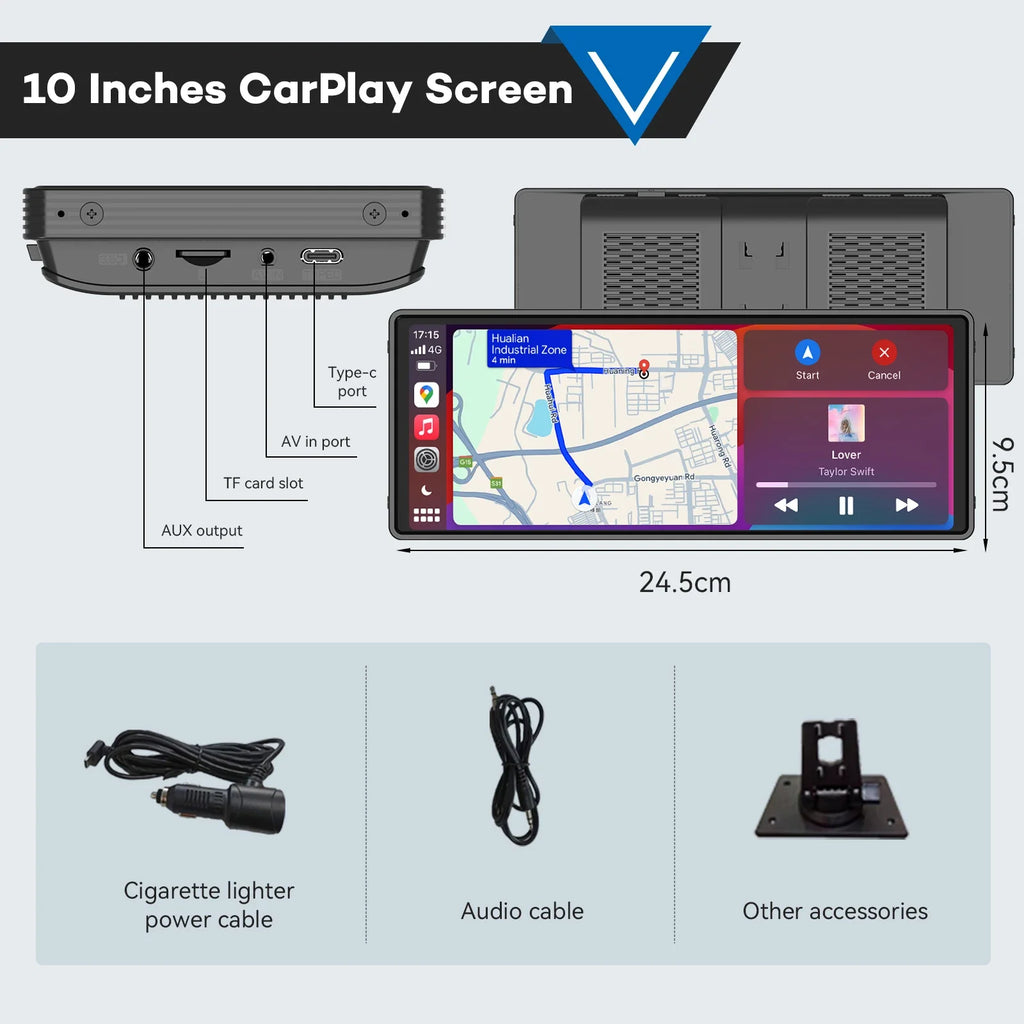 10.26 Inch Portable Wireless CarPlay Screen, Apple CarPlay and Android Auto Touchscreen