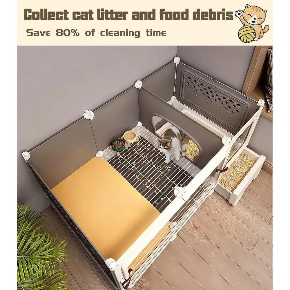 Expandable Metal Cat Enclosure With Litter Box And Clear Door