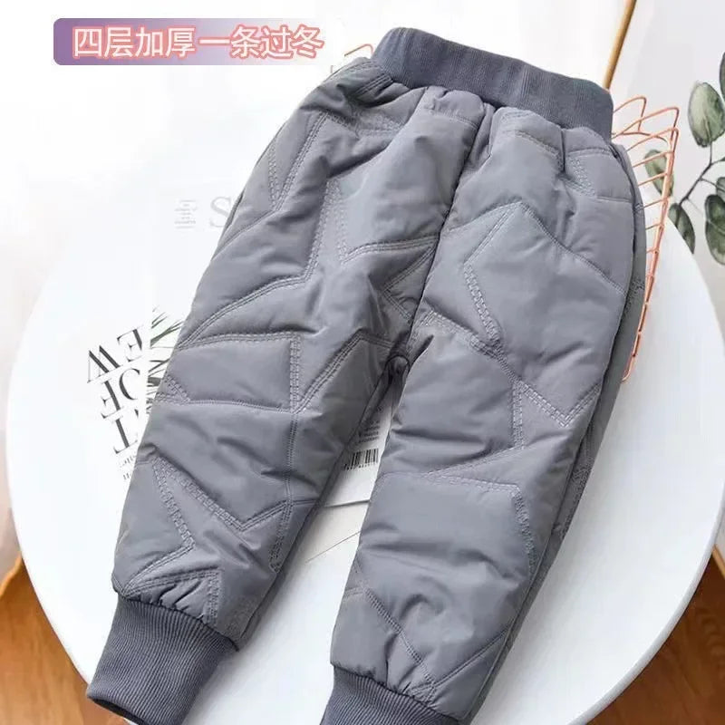 Kids Winter Thermal Pants, Cotton Padded Warm Trousers for Snow Play