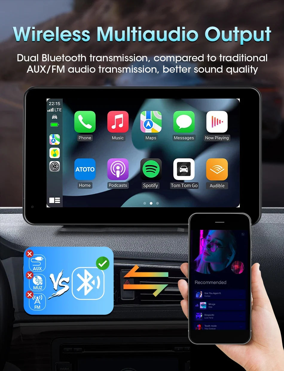11.3 Inch Portable CarPlay Screen – HD Wireless Touch Display for Apple CarPlay and Android Auto