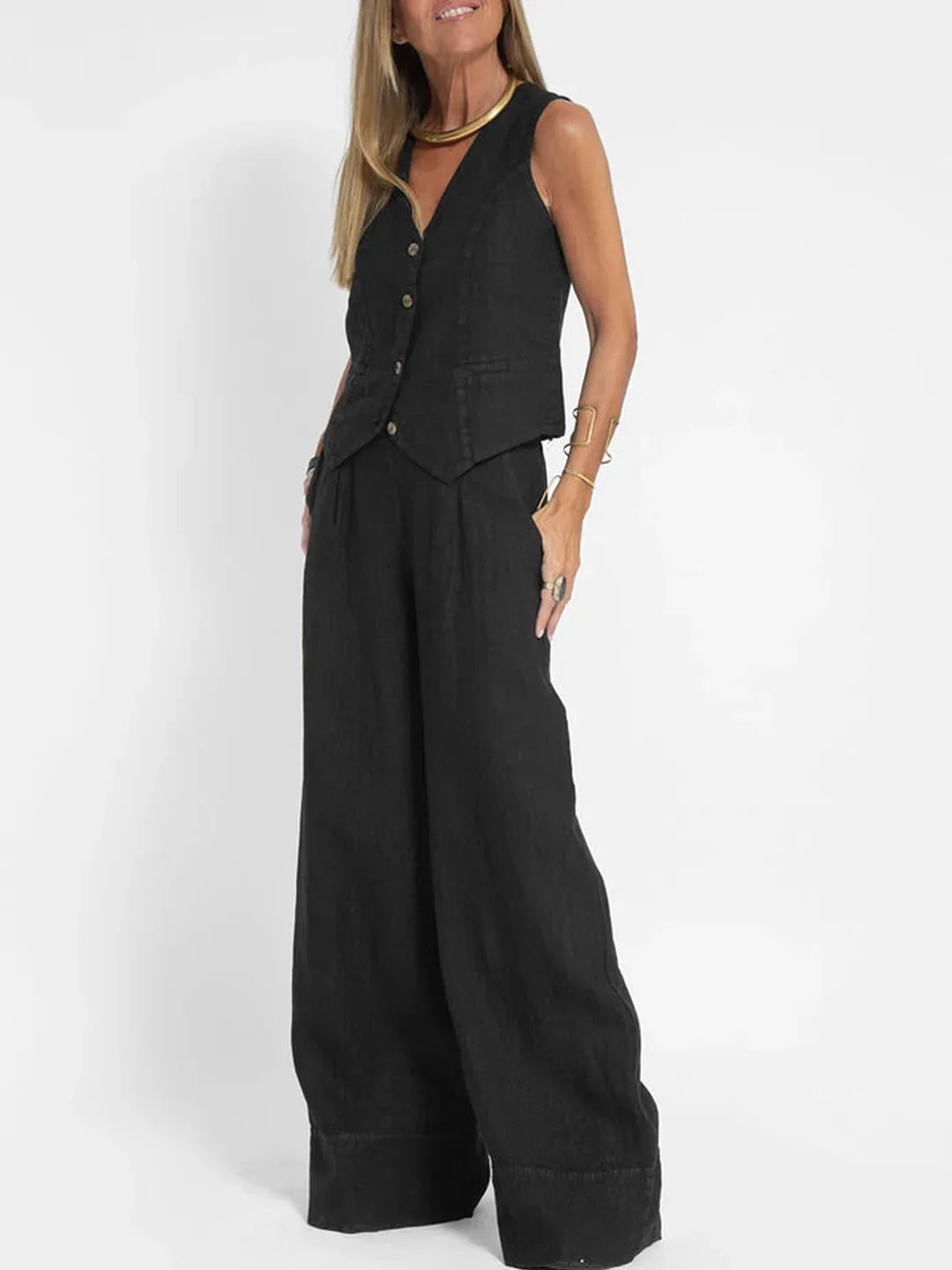 Women's Sleeveless Vest and Pants Set, Colorblock Two-Piece Suit