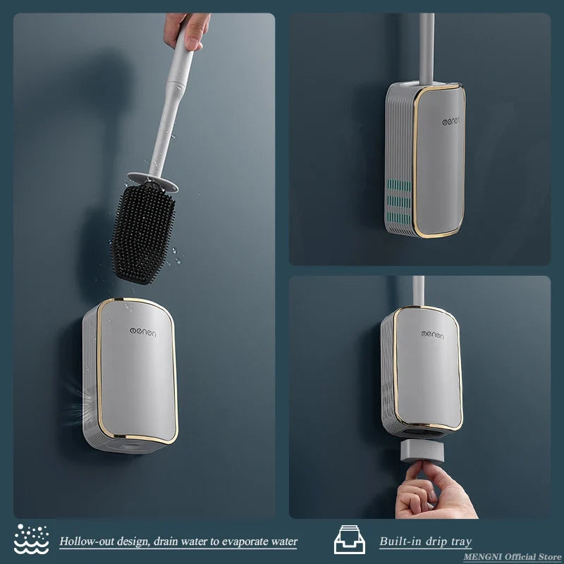 Wall Mount Toilet Brush Set with Quick Drain Holder, Compact Bathroom Brush