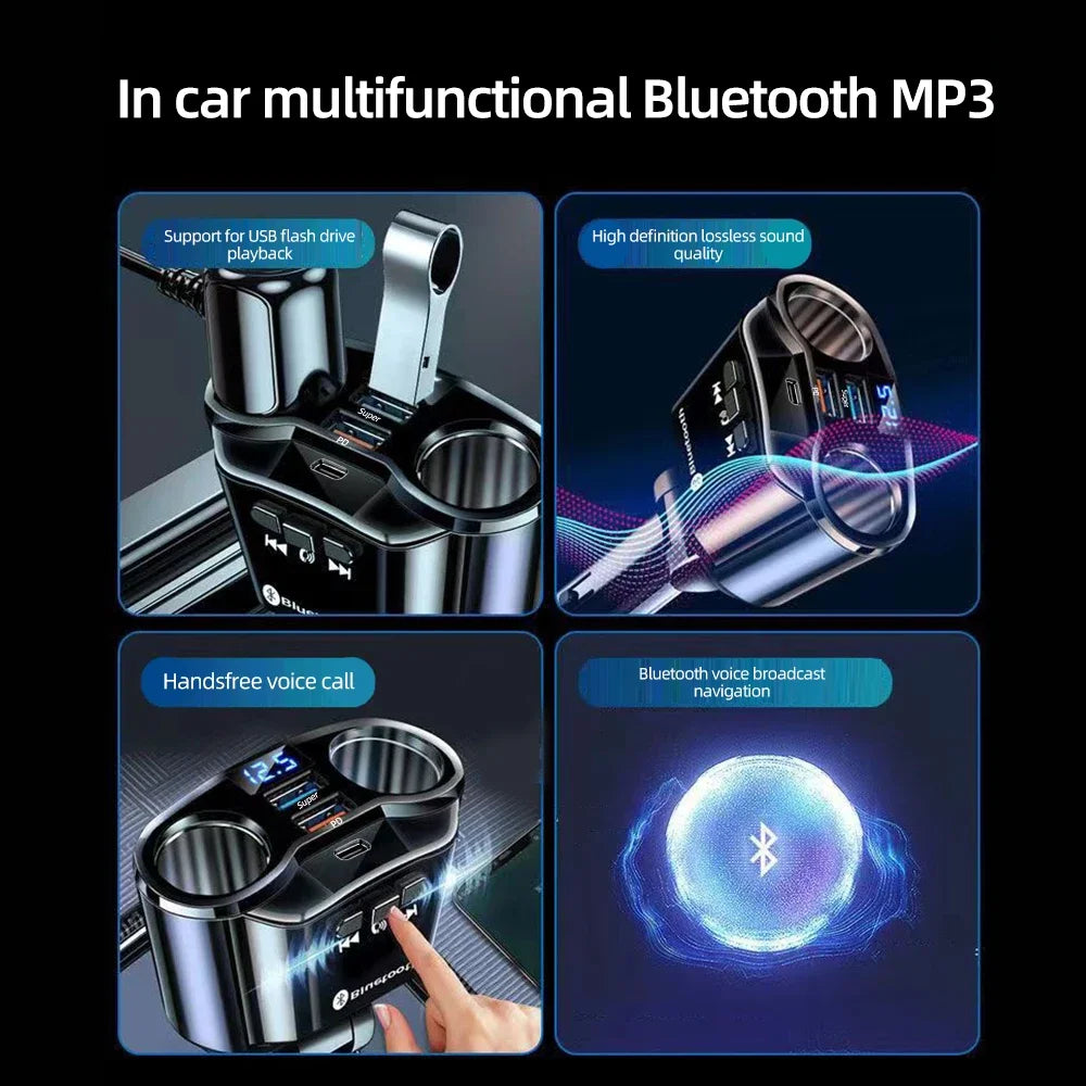 Dual USB Fast Car Charger Multi Port Quick Charge with Bluetooth