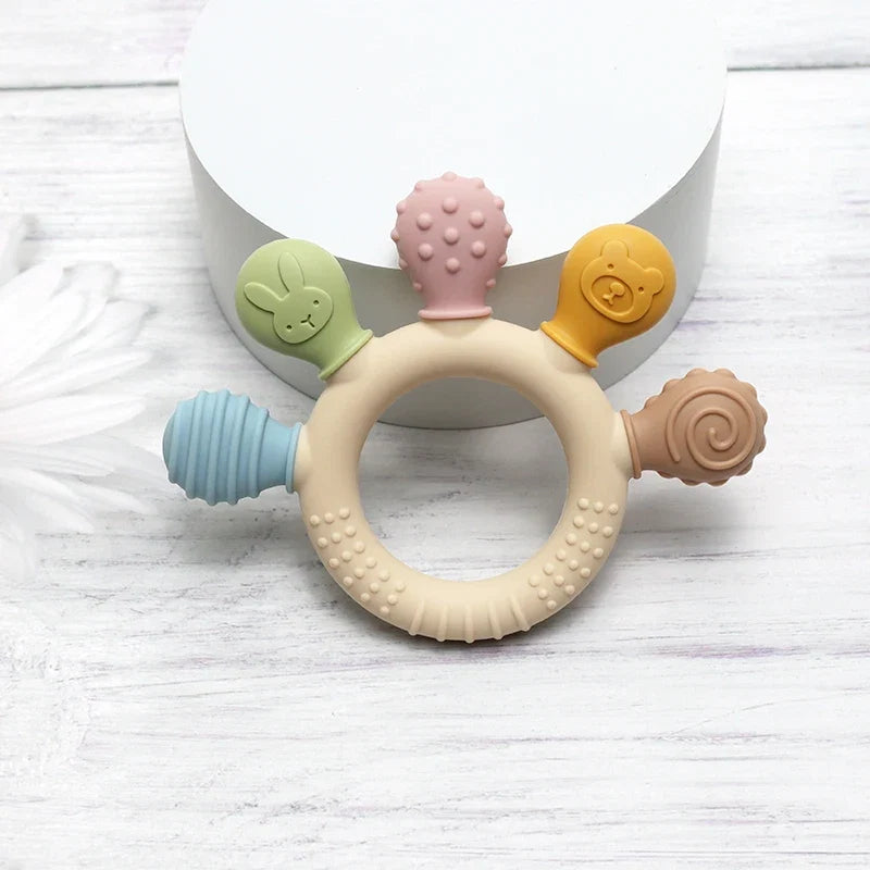 Silicone Baby Ring Teether – Multicolor Sensory Gum Relief Toy