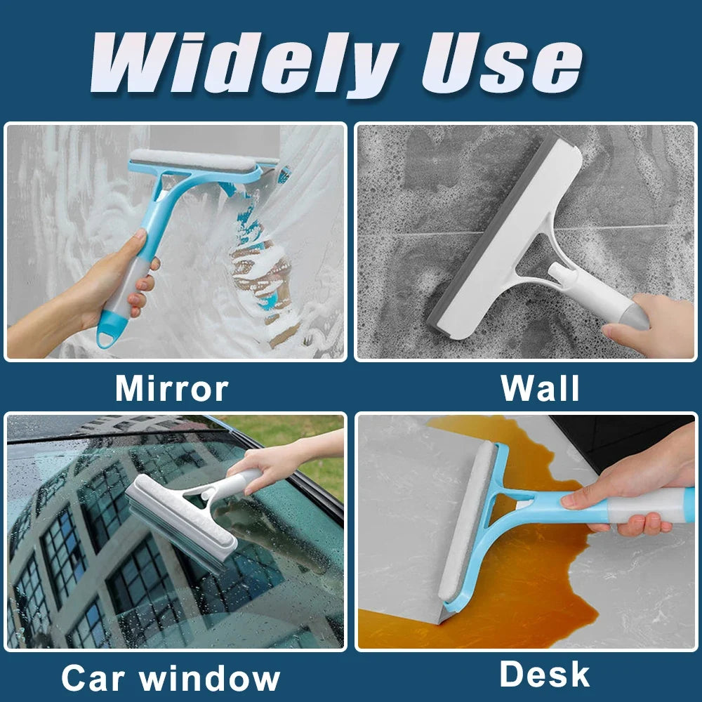 3-in-1 Window Cleaning Squeegee – Glass Mirror Wiper with Spray Bottle & Scrubber