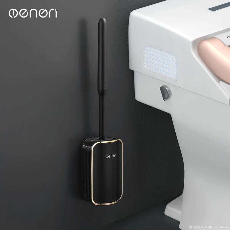 Wall Mount Toilet Brush Set with Quick Drain Holder, Compact Bathroom Brush