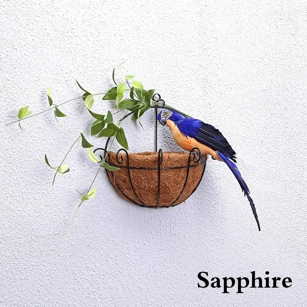Handmade Feather Parrot Statue – Lifelike Bird Ornament for Garden and Home Decor