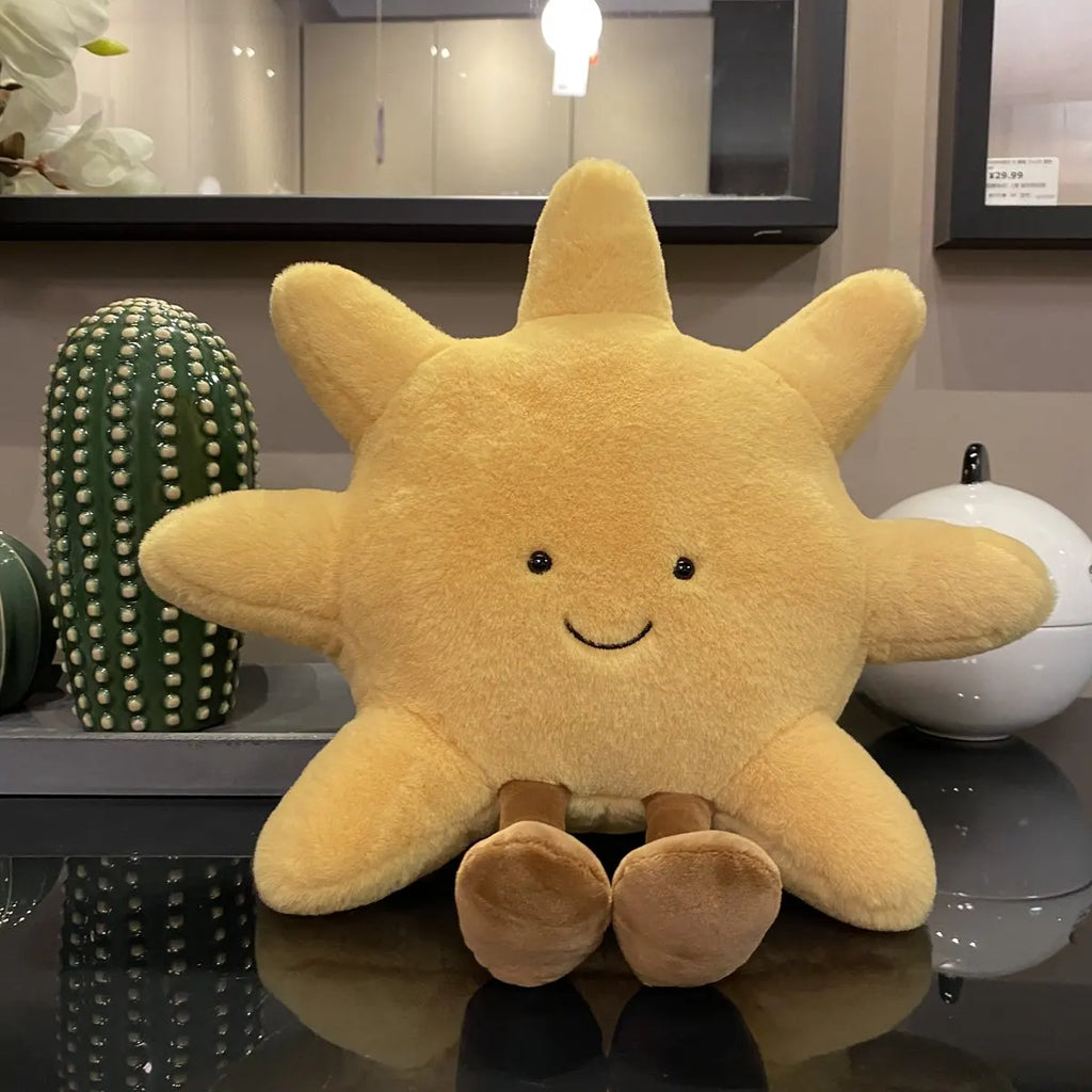 Smile Face Sun & Moon Plush Toy – Cute Cartoon Weather Pillow