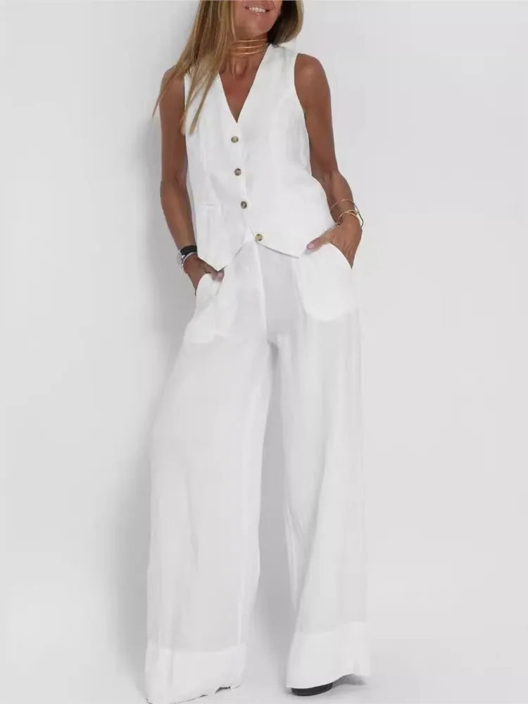 Women's Sleeveless Vest and Pants Set, Colorblock Two-Piece Suit