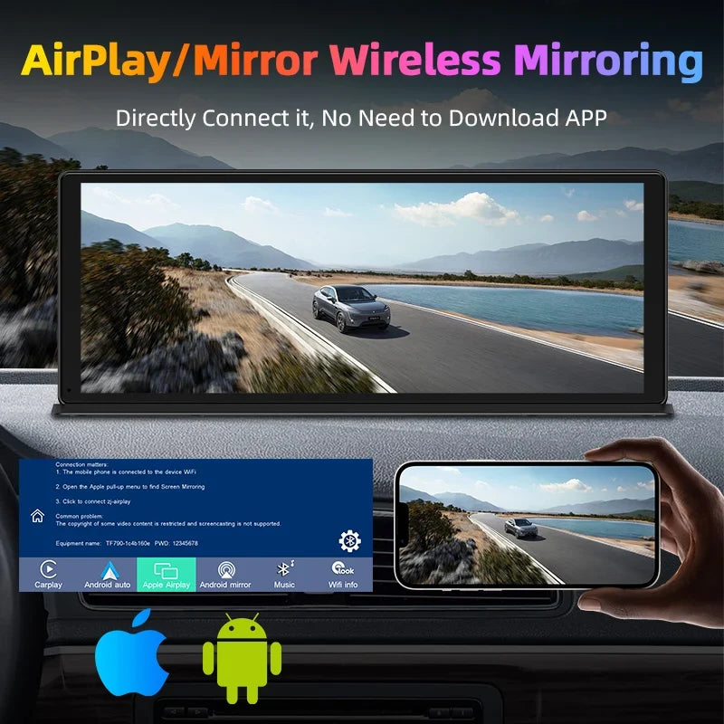 11.3 Inch Portable CarPlay Screen – HD Wireless Touch Display for Apple CarPlay and Android Auto