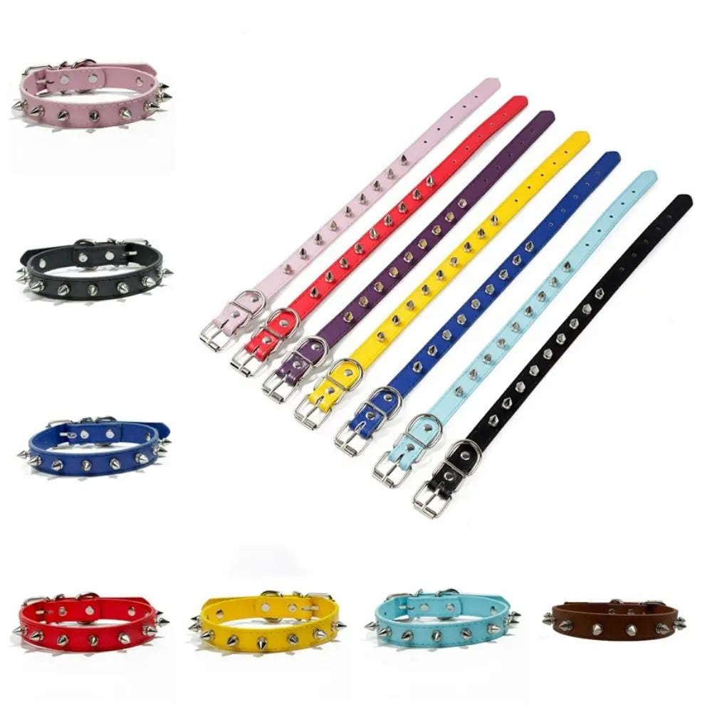 Adjustable Studded PU Leather Collar for Dogs & Cats