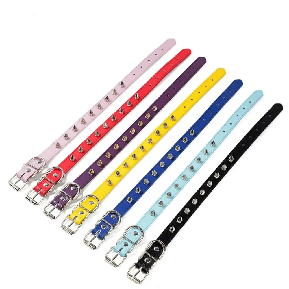Adjustable Studded PU Leather Collar for Dogs & Cats