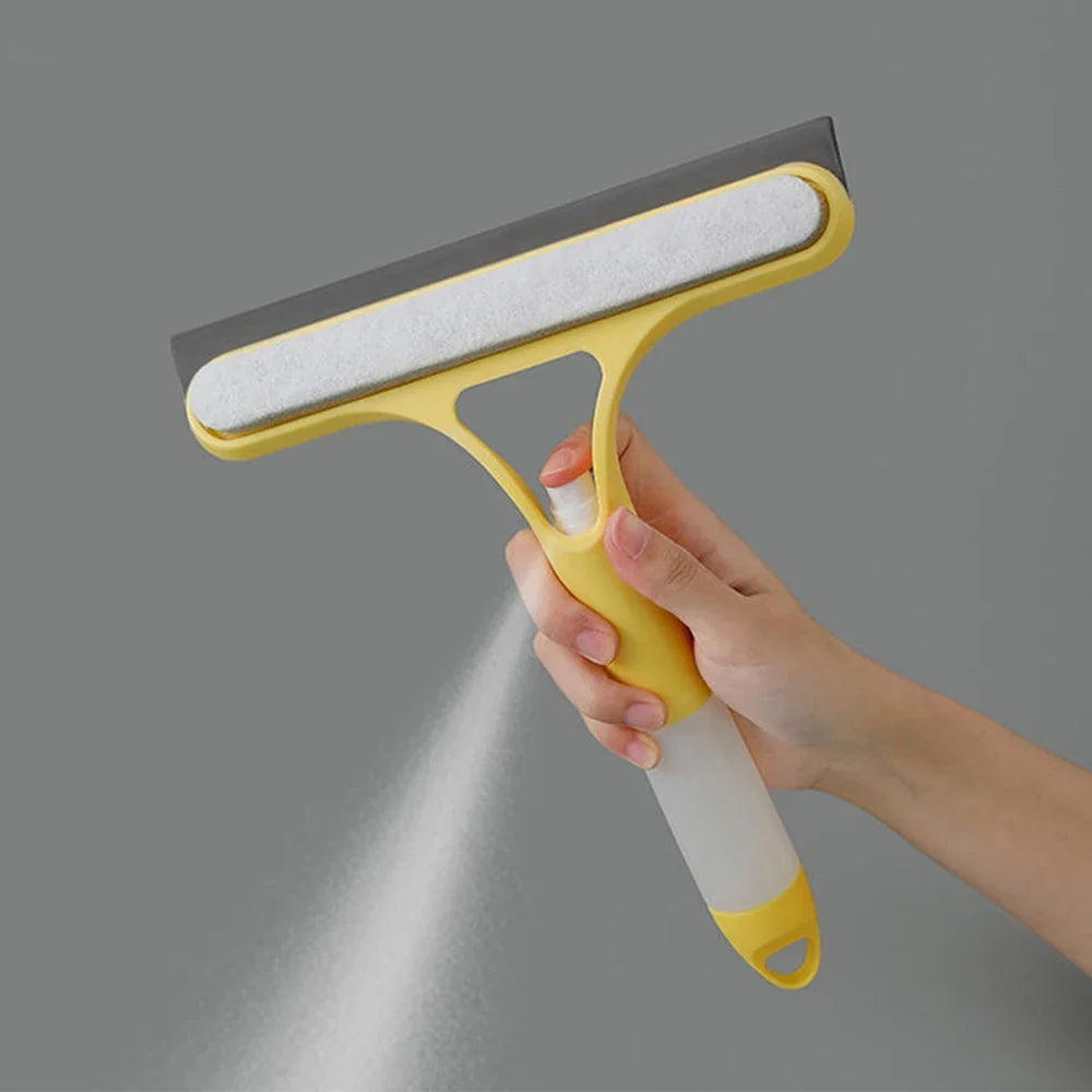 3-in-1 Window Cleaning Squeegee – Glass Mirror Wiper with Spray Bottle & Scrubber