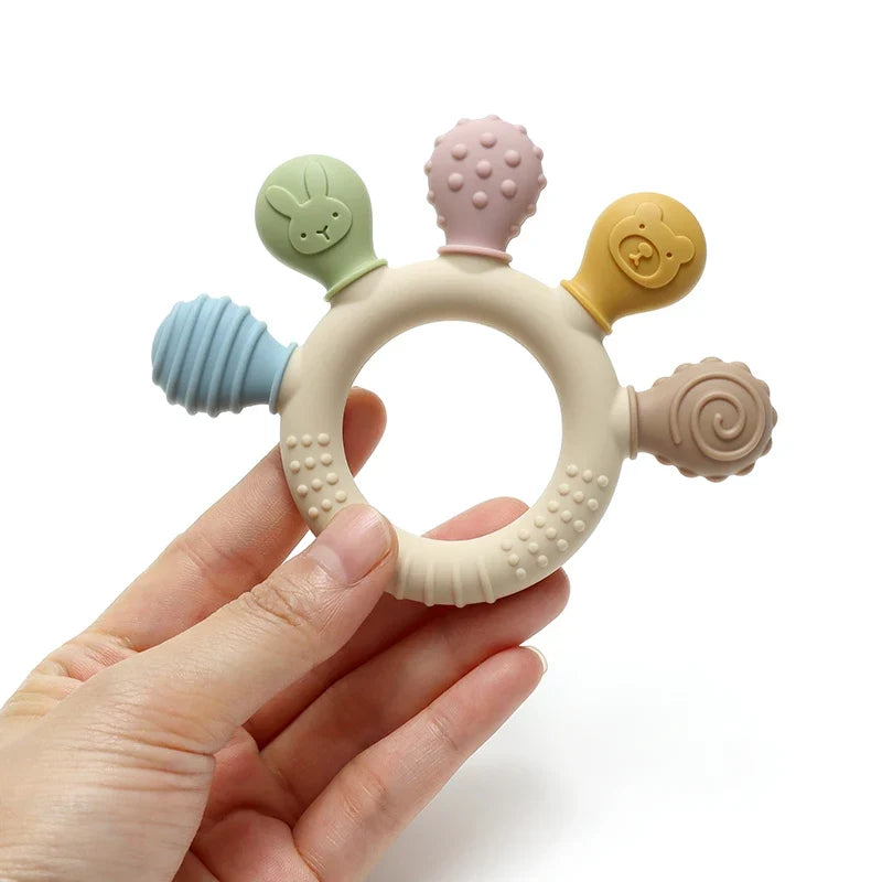 Silicone Baby Ring Teether – Multicolor Sensory Gum Relief Toy