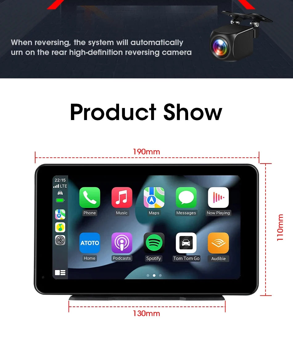 11.3 Inch Portable CarPlay Screen – HD Wireless Touch Display for Apple CarPlay and Android Auto