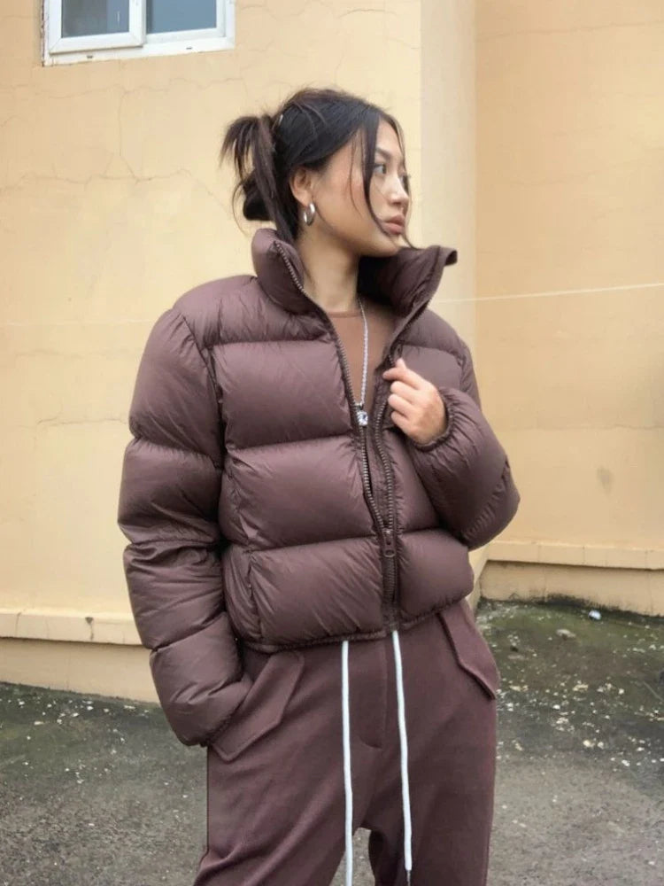 Women's Winter Cropped Puffer Jacket – Warm Padded Zip-Up Coat for Cold Weather