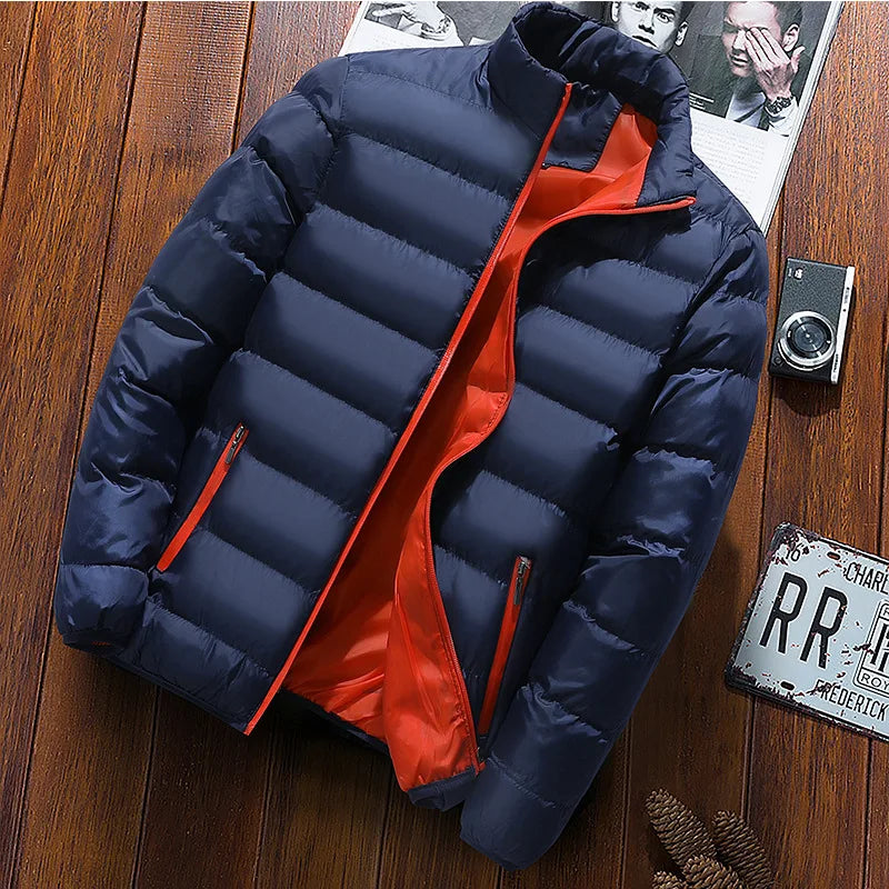 Men's Winter Jacket with Stand Collar – Thick Warm Windbreaker Coat, Casual Zip-Up Outerwear
